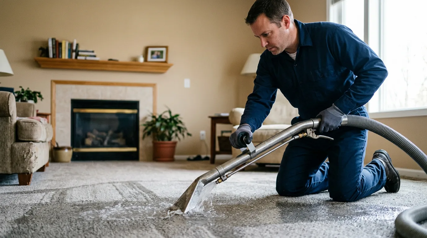 Water damage restoration technician working near Wildwood, MO